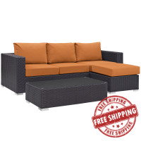 Modway EEI-2178-EXP-ORA-SET Convene 3 Piece Outdoor Patio Sofa Set in Espresso Orange