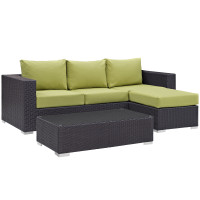Modway EEI-2178-EXP-PER-SET Convene 3 Piece Outdoor Patio Sofa Set in Espresso Peridot
