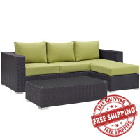 Modway EEI-2178-EXP-PER-SET Convene 3 Piece Outdoor Patio Sofa Set in Espresso Peridot