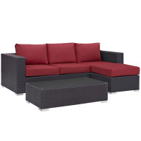 Modway EEI-2178-EXP-RED-SET Convene 3 Piece Outdoor Patio Sofa Set in Espresso Red