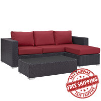 Modway EEI-2178-EXP-RED-SET Convene 3 Piece Outdoor Patio Sofa Set in Espresso Red