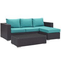 Modway EEI-2178-EXP-TRQ-SET Convene 3 Piece Outdoor Patio Sofa Set in Espresso Turquoise