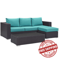 Modway EEI-2178-EXP-TRQ-SET Convene 3 Piece Outdoor Patio Sofa Set in Espresso Turquoise