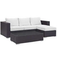 Modway EEI-2178-EXP-WHI-SET Convene 3 Piece Outdoor Patio Sofa Set in Espresso White