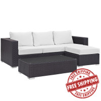 Modway EEI-2178-EXP-WHI-SET Convene 3 Piece Outdoor Patio Sofa Set in Espresso White