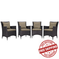 Modway EEI-2190-EXP-MOC-SET Convene 4 Piece Outdoor Patio Dining Set in Espresso Mocha