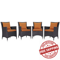 Modway EEI-2190-EXP-ORA-SET Convene 4 Piece Outdoor Patio Dining Set in Espresso Orange