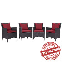 Modway EEI-2190-EXP-RED-SET Convene 4 Piece Outdoor Patio Dining Set in Espresso Red