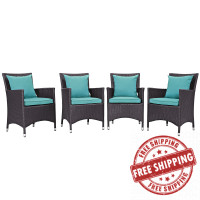 Modway EEI-2190-EXP-TRQ-SET Convene 4 Piece Outdoor Patio Dining Set in Espresso Turquoise