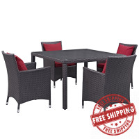 Modway EEI-2191-EXP-RED-SET Convene 5 Piece Outdoor Patio Dining Set in Espresso Red