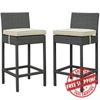 Modway EEI-2195-CHC-BEI-SET Sojourn 2 Piece Outdoor Patio Sunbrella Pub Set in Antique Canvas Beige