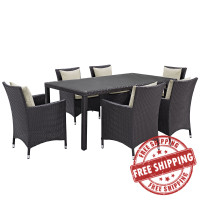 Modway EEI-2199-EXP-BEI-SET Convene 7 Piece Outdoor Patio Dining Set in Espresso Beige