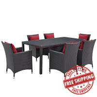 Modway EEI-2199-EXP-RED-SET Convene 7 Piece Outdoor Patio Dining Set in Espresso Red