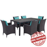 Modway EEI-2199-EXP-TRQ-SET Convene 7 Piece Outdoor Patio Dining Set in Espresso Turquoise