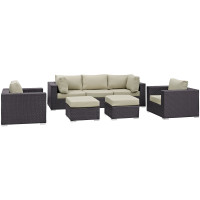 Modway EEI-2200-EXP-BEI-SET Convene 7 Piece Outdoor Patio Sectional Set in Espresso Beige