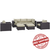 Modway EEI-2200-EXP-BEI-SET Convene 7 Piece Outdoor Patio Sectional Set in Espresso Beige