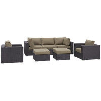 Modway EEI-2200-EXP-MOC-SET Convene 7 Piece Outdoor Patio Sectional Set in Espresso Mocha