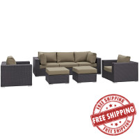 Modway EEI-2200-EXP-MOC-SET Convene 7 Piece Outdoor Patio Sectional Set in Espresso Mocha