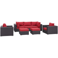 Modway EEI-2200-EXP-RED-SET Convene 7 Piece Outdoor Patio Sectional Set in Espresso Red