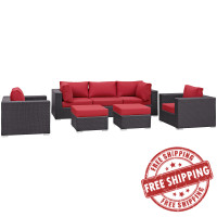 Modway EEI-2200-EXP-RED-SET Convene 7 Piece Outdoor Patio Sectional Set in Espresso Red