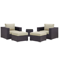 Modway EEI-2201-EXP-BEI-SET Convene 5 Piece Outdoor Patio Sectional Set in Espresso Beige