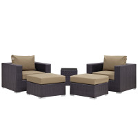 Modway EEI-2201-EXP-MOC-SET Convene 5 Piece Outdoor Patio Sectional Set in Espresso Mocha