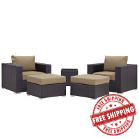 Modway EEI-2201-EXP-MOC-SET Convene 5 Piece Outdoor Patio Sectional Set in Espresso Mocha