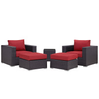 Modway EEI-2201-EXP-RED-SET Convene 5 Piece Outdoor Patio Sectional Set in Espresso Red