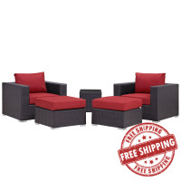 Modway EEI-2201-EXP-RED-SET Convene 5 Piece Outdoor Patio Sectional Set in Espresso Red
