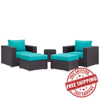 Modway EEI-2201-EXP-TRQ-SET Convene 5 Piece Outdoor Patio Sectional Set in Espresso Turquoise