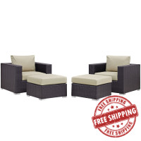 Modway EEI-2202-EXP-BEI-SET Convene 4 Piece Outdoor Patio Sectional Set in Espresso Beige