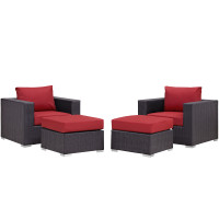 Modway EEI-2202-EXP-RED-SET Convene 4 Piece Outdoor Patio Sectional Set In Espresso Red