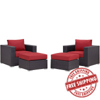 Modway EEI-2202-EXP-RED-SET Convene 4 Piece Outdoor Patio Sectional Set In Espresso Red