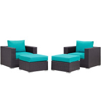 Modway EEI-2202-EXP-TRQ-SET Convene 4 Piece Outdoor Patio Sectional Set In Espresso Turquoise