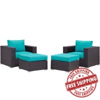 Modway EEI-2202-EXP-TRQ-SET Convene 4 Piece Outdoor Patio Sectional Set In Espresso Turquoise