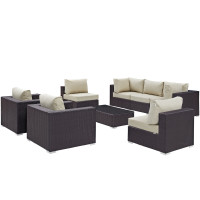 Modway EEI-2203-EXP-BEI-SET Convene 8 Piece Outdoor Patio Sectional Set In Espresso Beige