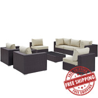 Modway EEI-2203-EXP-BEI-SET Convene 8 Piece Outdoor Patio Sectional Set In Espresso Beige