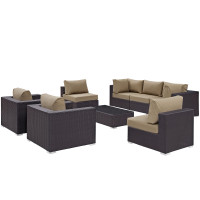 Modway EEI-2203-EXP-MOC-SET Convene 8 Piece Outdoor Patio Sectional Set In Espresso Mocha