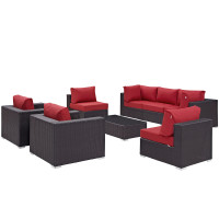 Modway EEI-2203-EXP-RED-SET Convene 8 Piece Outdoor Patio Sectional Set In Espresso Red