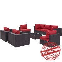 Modway EEI-2203-EXP-RED-SET Convene 8 Piece Outdoor Patio Sectional Set In Espresso Red