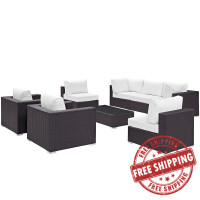 Modway EEI-2203-EXP-WHI-SET Convene 8 Piece Outdoor Patio Sectional Set In Espresso White