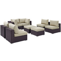 Modway EEI-2204-EXP-BEI-SET Convene 8 Piece Outdoor Patio Sectional Set In Espresso Beige