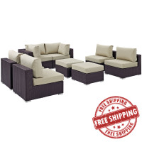 Modway EEI-2204-EXP-BEI-SET Convene 8 Piece Outdoor Patio Sectional Set In Espresso Beige