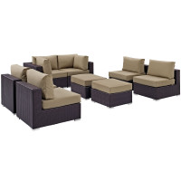 Modway EEI-2204-EXP-MOC-SET Convene 8 Piece Outdoor Patio Sectional Set In Espresso Mocha