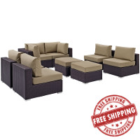 Modway EEI-2204-EXP-MOC-SET Convene 8 Piece Outdoor Patio Sectional Set In Espresso Mocha