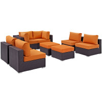 Modway EEI-2204-EXP-ORA-SET Convene 8 Piece Outdoor Patio Sectional Set In Espresso Orange