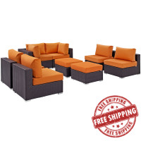 Modway EEI-2204-EXP-ORA-SET Convene 8 Piece Outdoor Patio Sectional Set In Espresso Orange