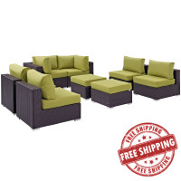 Modway EEI-2204-EXP-PER-SET Convene 8 Piece Outdoor Patio Sectional Set In Espresso Peridot