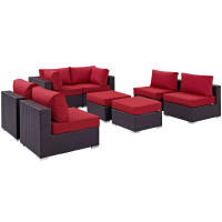 Modway EEI-2204-EXP-RED-SET Convene 8 Piece Outdoor Patio Sectional Set In Espresso Red
