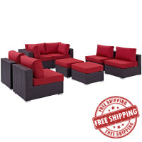 Modway EEI-2204-EXP-RED-SET Convene 8 Piece Outdoor Patio Sectional Set In Espresso Red